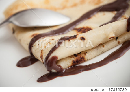 pancake with chocolate in a plate pancake with chocolate in a plate 37856780