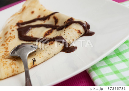 pancake with chocolate in a plate pancake with chocolate in a plate 37856781
