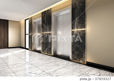 modern steel elevator lift lobby in business hotel 37859327