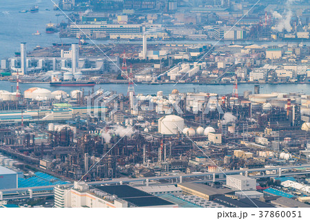 神奈川県 京浜工業地帯 空撮の写真素材