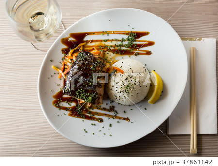 baked salmon in japanise style baked salmon in japanise style 37861142