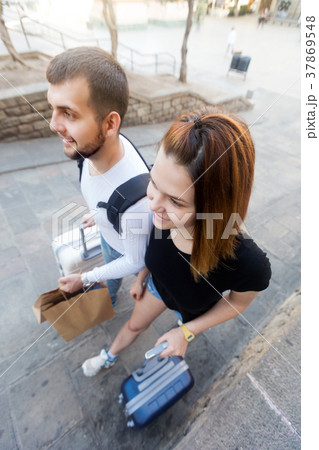 Couple going the historic city center Couple going the historic city center 37869548
