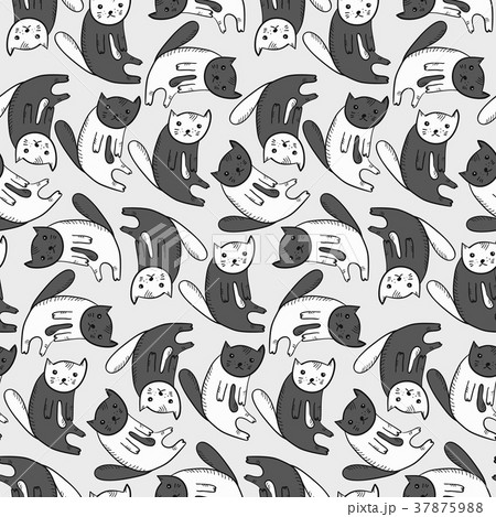 Kids pattern with cute monochrome cats 37875988