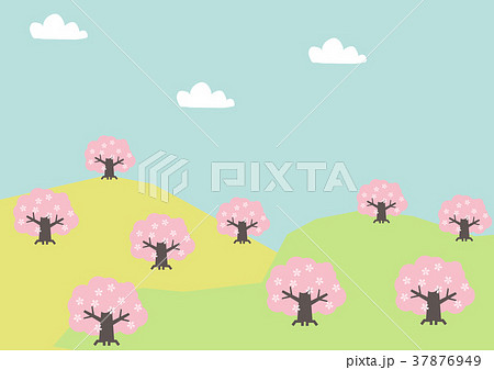 桜の木の風景素材 春の風景 春の野山の風景 のイラスト素材