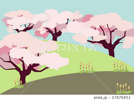 桜の木の風景素材 春の風景 春の野山の風景 のイラスト素材