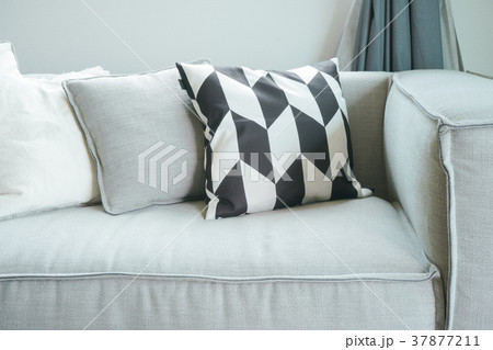 Close up pillow on comfortable sofa in living room 37877211