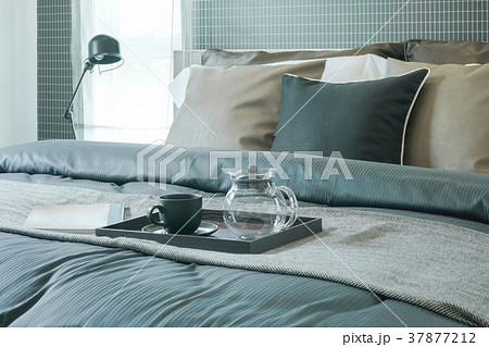 Modern style interior bedroom with tray of tea set 37877212