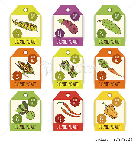 Labels with various vegetables and inscriptions. 37878524