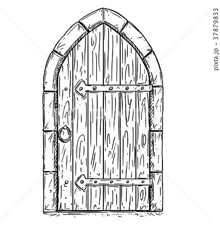 sketch hand drawn old rectangular wooden door in wall wooden frame vector  illustration Stock Vector Image  Art  Alamy