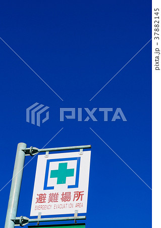 避難場所の看板　レンズゴミ無し（縦） 37882145