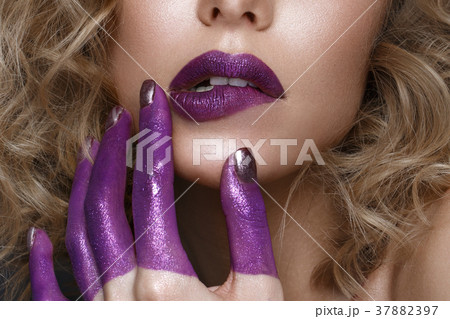 Beautiful blonde girl with curls and art creative 37882397