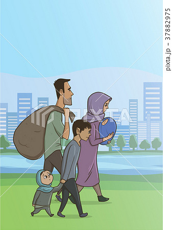 Family homeless or refugees, a man and a woman 37882975