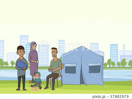 Family homeless or refugees, a man and a woman Family homeless or refugees, a man and a woman 37882979