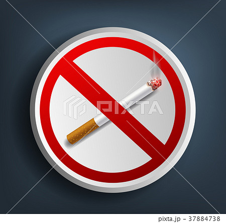 ashtray with cigarette and prohibitory sign 37884738