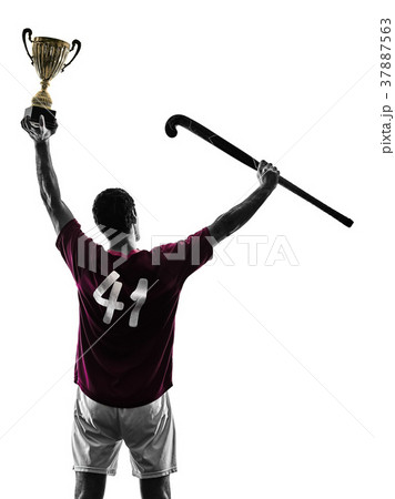 field hockey player man isolated silhouette white 37887563