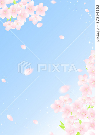 青空と桜吹雪 キラキラ イラストのイラスト素材