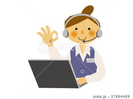 事務員のイラスト。制服を着た事務の女性。 37894469