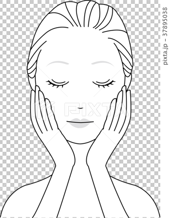 女性　両手をそえる　イラスト　図 37895038