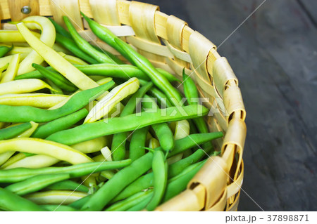 Green beans close up top view. Green beans close up top view. 37898871