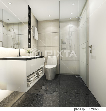 3d rendering modern minimal toilet and shower 37902292