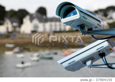 CCTV camera with Marina on blurry background 37904150
