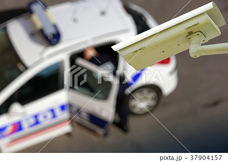 CCTV camera  with police car on blurry background 37904157