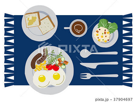 目玉焼きのイラスト 朝食 パンと卵料理のイラスト のイラスト素材