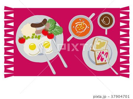 目玉焼きのイラスト 朝食 パンと卵料理のイラスト のイラスト素材