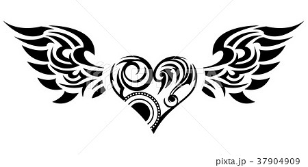 Tribal Design Angel Wing And Heart Stock Illustration
