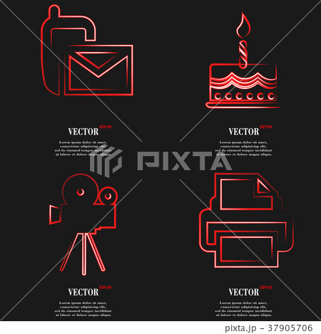 Set of fashionable red icons, trending symbols. Fl Set of fashionable red icons, trending symbols. Fl 37905706