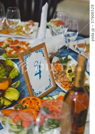 Beautifully decorated holiday table with snacks 37906529