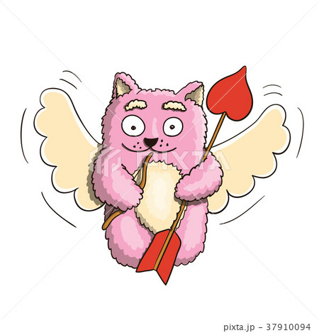 Valentines Day Cupid Cat With Bow Arrow on white 37910094