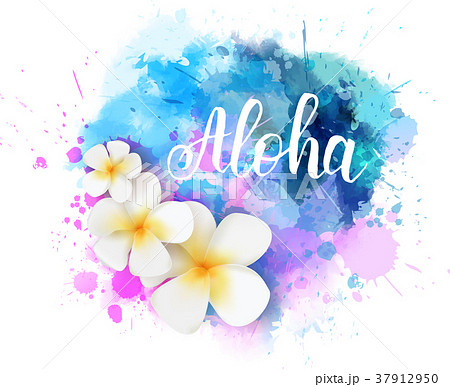 Summer watercolored splash with flower 37912950