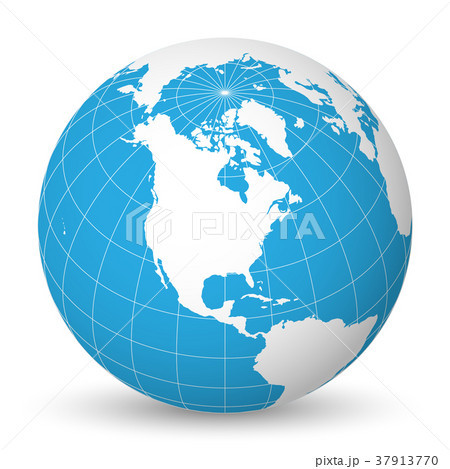 Earth globe with white world map and blue seas and Earth globe with white world map and blue seas and 37913770
