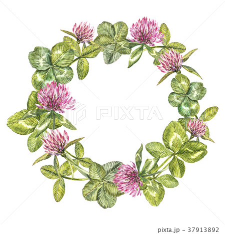Hand-drawn watercolor wreath of flowers of red 37913892