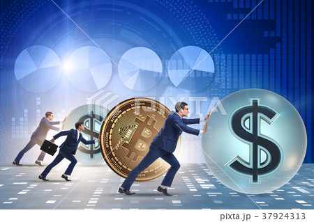 Businessman pushing bitcoin in cryptocurrency Businessman pushing bitcoin in cryptocurrency 37924313