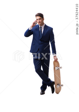 Businessman with skateboard isolated on white 37924410