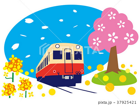 桜 菜の花 小湊鉄道のイラスト素材 37925421 Pixta