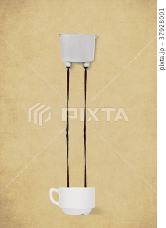 Two jets of coffee pouring from a group of handle Two jets of coffee pouring from a group of handle 37928001
