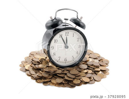 Time is money. Alarm clock with coins 37928095