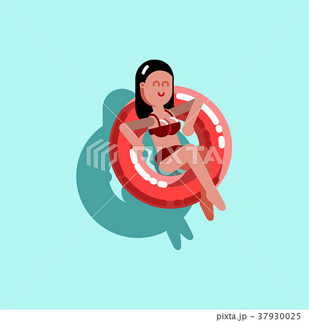 Girl chilling in pool with inflatable ring 37930025