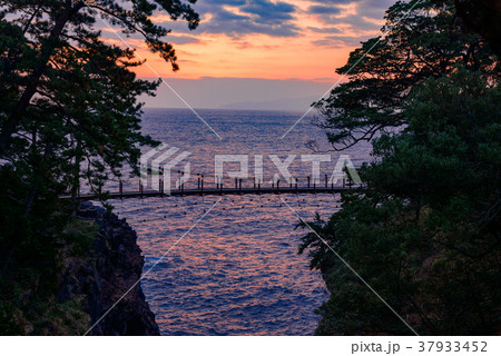 【東伊豆】夜明けを迎える、城ヶ崎つり橋 37933452