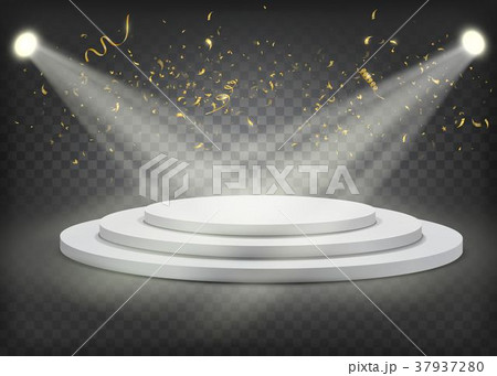 White round winners podium withgold confetti.  37937280