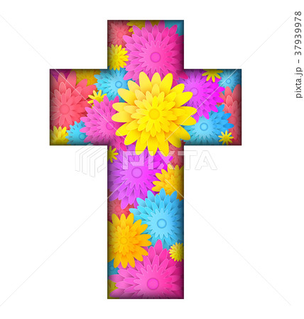 cross with colorful flowers 37939978