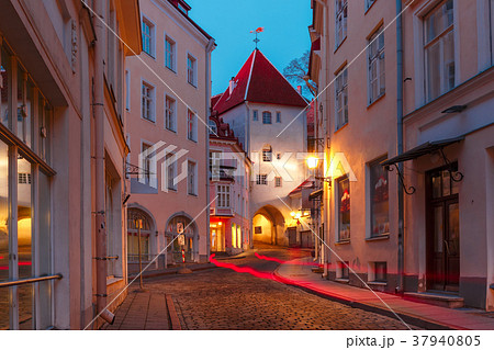 Evening street in the Old Town, Tallinn, Estonia Evening street in the Old Town, Tallinn, Estonia 37940805