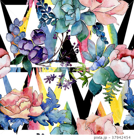 Bouquet flower pattern in a watercolor style. 37942454