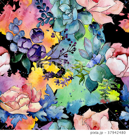 Bouquet flower pattern in a watercolor style. 37942480