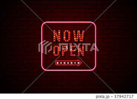 now open sign neon and bulb brick wall background 37942717