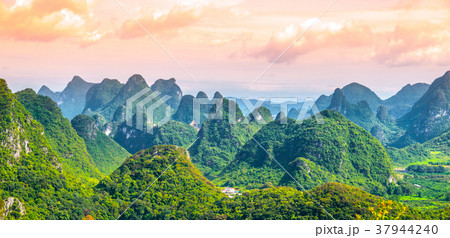 Panoramic view of landscape with karst peaks Panoramic view of landscape with karst peaks 37944240