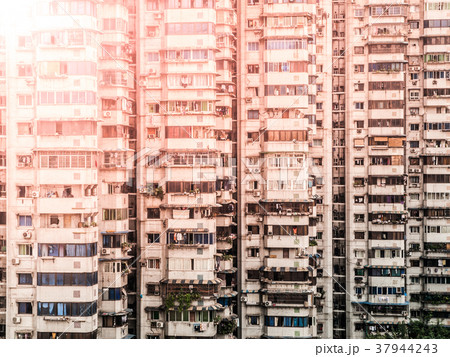 Windows and balconies of many residential 37944243